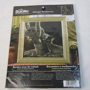 Bucilla Counted Cross Stitch Kit Midnight Rendezvous -  Cat & Bunny 45441
